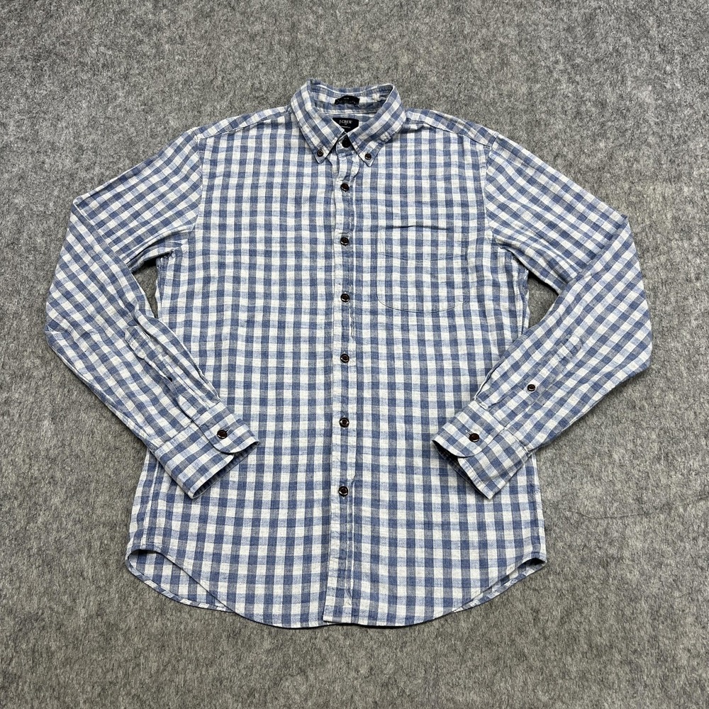 J Crew Shirt Mens Small Blue Check Homespun Slim Fit Long Sleeve Button Front